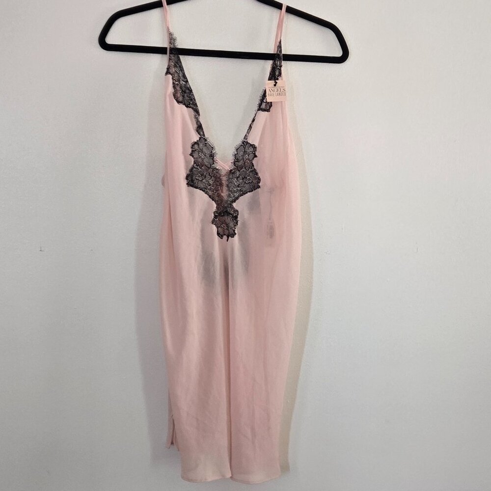 VICTORIA'S SECRET Babydoll Slip w/Black Lace & Gold